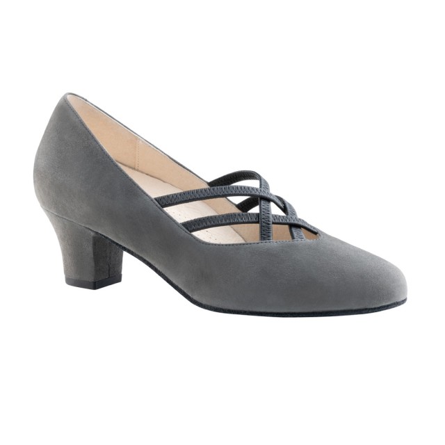 Werner Kern Anke 45 mm hak suede grijs dansschoenen voor dames met elastiekjes