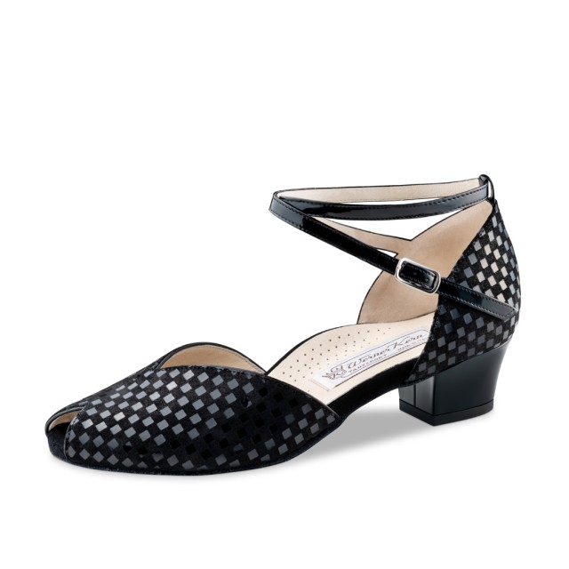 Werner Kern Sanna Dames Dansschoenen van zwart suede in geblokt patroon